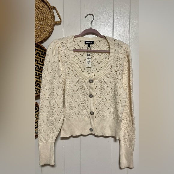 nwt EXPRESS jewel embellished rhinestone cardigan pearl blouse sweater size XL - Picture 1 of 6